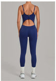 Summer Sports Overalls Women Gym High Stretch Back Zipper Yoga Jumpsuit Tight Hollow Out Slim Hip Lifting One Piece Bodysuit