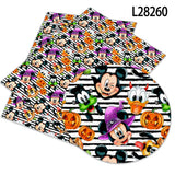 Halloween Disney Mickey Cartoon Print Artificial leather DIY Earring Hair Bow Bag Crafts  faux Leather  22X30CM litchi