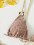 Sexy Rib Texture Triangle String Bikini Set Women Push Up Padded Thong Swimsuit Female Cut Out Bathing Suit Swimwear Biquini
