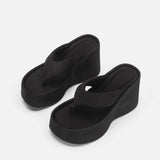 2026 Leisure Black Summer Platform Sandals Women Outdoor Slides Slipper Vintage Flip Flops High Heels Wedges Shoes Daily Wear