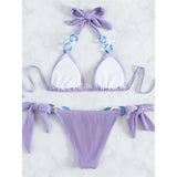 Purple Shiny Ring Ribbed Women Swimwear Bikini Female Swimsuit Two-Pieces Bikini Set Brazilian Bather Bathing Suit Swim V3385