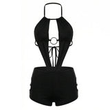 Summer Women Playsuits Sexy Sleeveless Backless Halter Cut Out Bodycon Jumpsuit Club Party Short Romper Streetwear