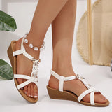Summer Woven Wedges Rome Sandals Women 2025 Plus Size 36-42 Elastic Band Sandles Woman Lightweight Slip On Beach Sandalias Mujer