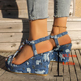 Bohemian Style Printed Wedges Sandals Women 2026 Summer Slip On Chunky Heels Sandles Woman High Heel Platform Sandalias Mujer