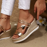 Women's Wedges Sandals Luxury Platform Slippers Sexy 2026 Women Shoes Shiny High Heels Women Beach Shoes