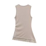 Women's Fashionable  Casual Pleated Lace Top Women Ruched Side Lace Trim Sleeveless Tank Top Casual Slim Fit Basic Tops 1JTD
