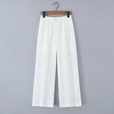 Foridol Hollow Out Cotton Women's 2 Pieces Set White Summer Pants Set Embroidery Top Pants Suit Matching Set Beach Casual Pants