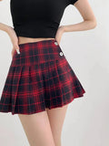 American Style Retro Low Waisted JK Plaid Pleated Skirt Women 2026 Summer New Spicy Girl Wrap Hip Slim A-line Ultra Skirt YOQG