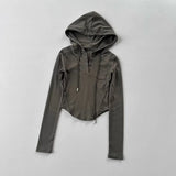Women's Slim Fit Long Sleeve Hooded Yoga Sports Top Korean Casual Thread Sportswear Active Lifestyle Comfortable Gym Workout Top