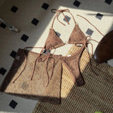 With Mesh Sarong Skirt Halter Bikini Women Swimwear Female Swimsuit Three-pieces Bikini Set Fishnet Bathing Suit Swim Beachwear