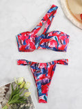 2025 Printed One Shoulder Bikini Women Sexy Swimwear Female Thong Swimsuit Bathers Bathing Swimming Swim Suit Beachwear Summer