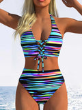 Sexy Pink Leopard Print Gradient Bikini Set Women Drawstring V Neck Push Up High Waist Swimsuit 2026 Beach Bathing Suit Swimwear