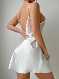 Sexy Solid Color V Neck Backless Lace Trim Design Casual And Comfortable Womens' Nightgown