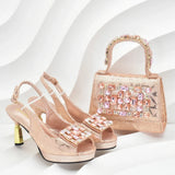 Doershow African fashion Italian Shoes And Bag Sets For Evening Party With Stones PEACH Italian Handbags Match Bags!  HQ1-1