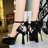 BIGTREE Pumps 2026 Summer New Hot Sale European Style Patent Leather Pointed Toe Buckle Platform High Heel Bow Shoes Women Shoes