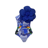 Blue 3D Flower One Piece Swimsuit Luxury Women Swimwear 2024 Monokini Bodysuit Swim Suit Bathing Suit Beachwear Summer Suits