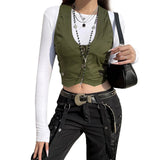 Women Vest Sleeveless V Neck Button Down Tank Tops Gilet with Pockets for Casual Street Gothic