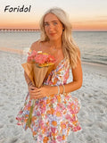 V Neck Bowknot Floral Print Boho Summer New Dress for Women Adjustable Strap Lace Patchwork Sundress Beach Casual Short Dress
