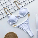Sexy Metal Chains String High Cut One Piece Swimsuit Women Swimwear Female Monokini Tummy Cut Out Bathing Suit Swim Beach Wear