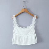 Foridol White Lace Tops for Women Summer Casual Side Tie Up Cotton Camis Top Buttons Casual Beach Vacation New Tops