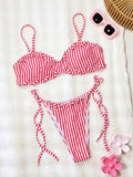 Striped Strappy Bikini Women Swimwear Female Swimsuit Two-pieces Bikini Set High Leg Cut Padded Bather Bathing Suit Swim Lady