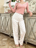 Women Sleepwear  Long Sleeve T-shirt with Long Trouses Set Autumn Winter Pajamas Set Homewear Femme Loungewear