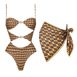 Bandeau Cut-out Swimsuit Women One Piece Swimwear With Headscarf Luxury Lady Bathing Suit Fashion Mujer Beachwear Female Outfit