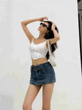 WOMENGAGA Korean Style Spicy Girl Denim Half Body Short Skirt Female Slim Tight Ultra Short A-line Slim Hip Skorts Fashion 3POJ