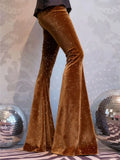 new European and American high-waisted slim shiny silver drape gold velvet bell-bottom casual pants