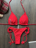 New Red Special Fabric Bikini Set Sexy Women's Hollow Fabric Split Swimsuit Summer Beach Bikini