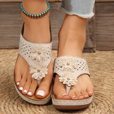 Pink Flower Wedge Heel Flip Flops Women Summer Massage Sole Clip Toe Platform Slippers Woman Light Thick Bottom Beach Sandals