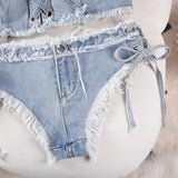 DEKA Retro Women Bikini Denim Suits Summer Halter Camis+ Mini Pant Lingerie Fashion Vacation Swimsuits Sexy Bra&Briefs Sets