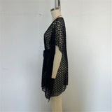2025 V Neck Short Sleeve Hollow Out Knitted Tunic Beach Cover Up Cover-ups Beach Dress Beach Wear Beachwear Female Women K6535