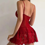 Hot Ladies Lingerie And Nightgown Set Translucent Sexy Night Drees Deep V Lace Bra Thong Underwear Sleep Shirt Erotic Babydoll