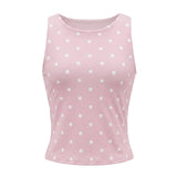 Women Dot Print Tank Tops Summer Crew Neck Sleeveless Classic Slim Fit Crop Vest