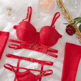 Toucheart Erotic Lingerie Hollow Seductive Shaping Bra Set Gathering Passionate Sexy Luxurious Intimate Underwear Four-piece Set