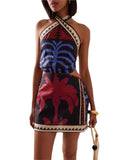 Bohemian Print Halter Neck Mini Dresses Women Sexy Backless Leace-up Beach Vacation Dress Fashion Beachwear Vestidos Summer New