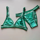 Hand Hook Bikini 2025 Bandeau Biquini Women Sexy Swimsuit Female Push Up Swimwear Solid Patchwork Bathing Suit Crochet Beachwear