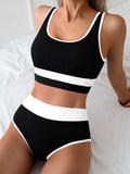 Vintage Black Pink Patchwork Bikini Set 2025 Women Sports Push Up High Waist Swimsuit Summer Bathing Suit Pool 2 Piece Swimwear