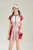 New Sports One-piece Fashionable Swimsuit for Women, Color Blocked High Waist, Belly Covering, Slimming Skirt, Vacation Swimsuit