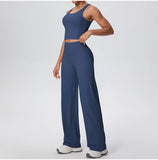 2PCS Yoga Set Women Tracksuit Nude Feeling Workout Sets Gym Clothes Push Up Fitness Running Sportswear Sport Straight tank suit