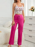 Ladies' Sexy Floral Print Pajama Set Soft Spaghetti Strap Top With And Elastic Pants For Comfortable Sleepwear and Loungewear