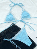 2026 Sexy Bikini Women Swimwear Swimsuit Lace Triangle Halterneck Sky Blue Bikinis Set Bathing Suit Beach Bikini Female Biquinis