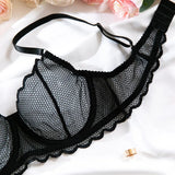 Toucheart Sexy Lingerie Suit for Women Lace Mesh Ultra-thin Underwear Comfortable Bra Set with Steel Rings Hollow Out Underwear