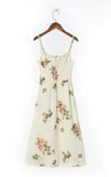 Spaghetti Strap Lace Up Beige Chiffon Summer Dress Sexy Slip Midi Sleeveless Dress Robe Big Flower Print Women Beach Dress Boho