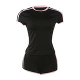 2026 New Women's Sexy Hot Girl Slim Fit Crop Top Shorts Set Solid Color Block High Waist Shorts Two Piece Outfit