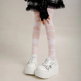 Size 42 Gothic Black Platform Creepers Shoes White Smooth Faux Leather Goth Creepers E-girl Chunky Lace Up Lolita Casual Shoes