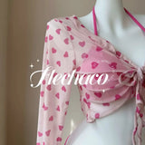 Sweet Pure Desire Bikini Set for Women - 4-Piece Hot Pink High Waisted Swimsuit for Summer Beach Holiday