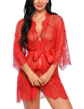 See Through Lace Babydoll Women Sexy Lingerie Erotic Transparent V-Neck Nightwear Robe G-string Robe Sleepwear Dress