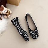 Leopard Color Square Toe Knitted Loafers Women Leisure Flat Shoes Soft Bottom Shallow Ballet Flats Casual Slip on Boat Shoes